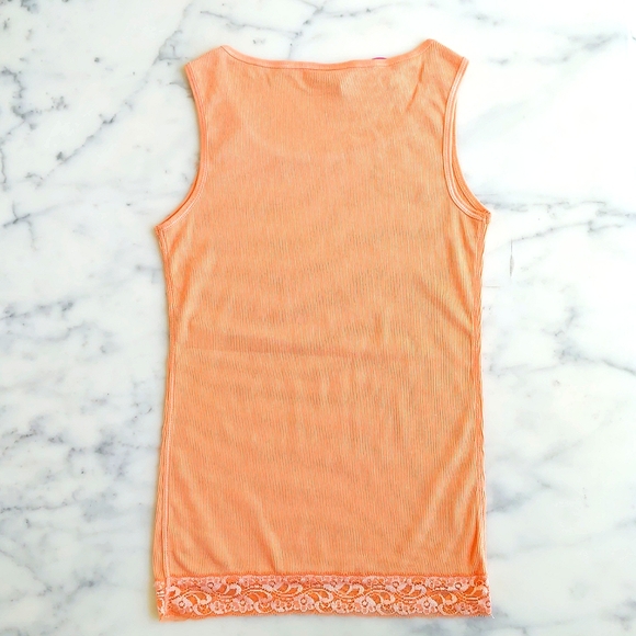 NWT. Limited Too Cotton Blended Orange Tank Top w/crystals, lace & embroidery. - Picture 4 of 4
